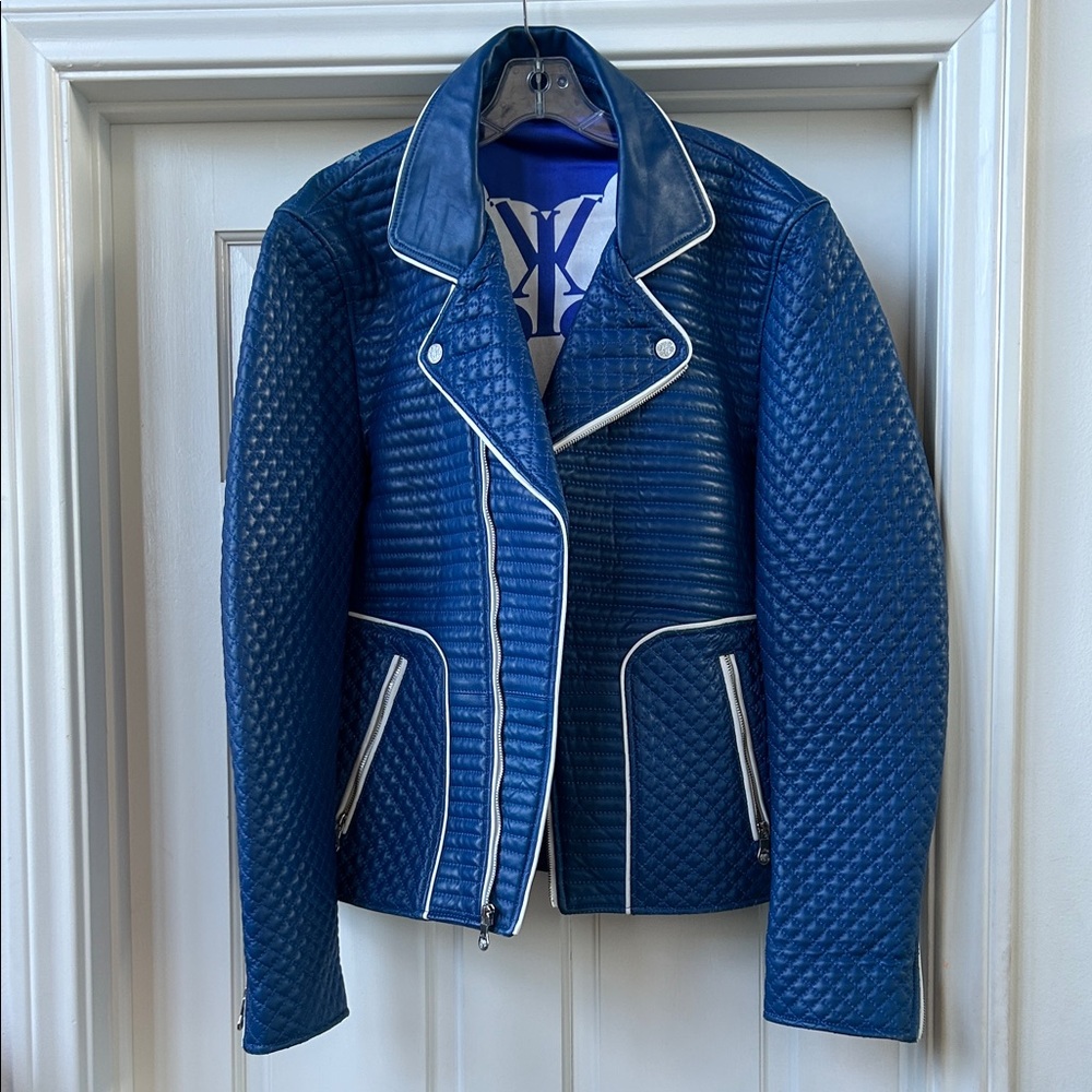 Blue Quilted Leather Jacket